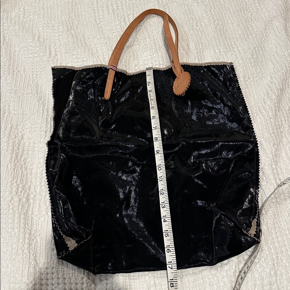 JACK GOMME Paris Amie Linen Tote Bag Black with honey trim NWOT - Picture 5 of 11
